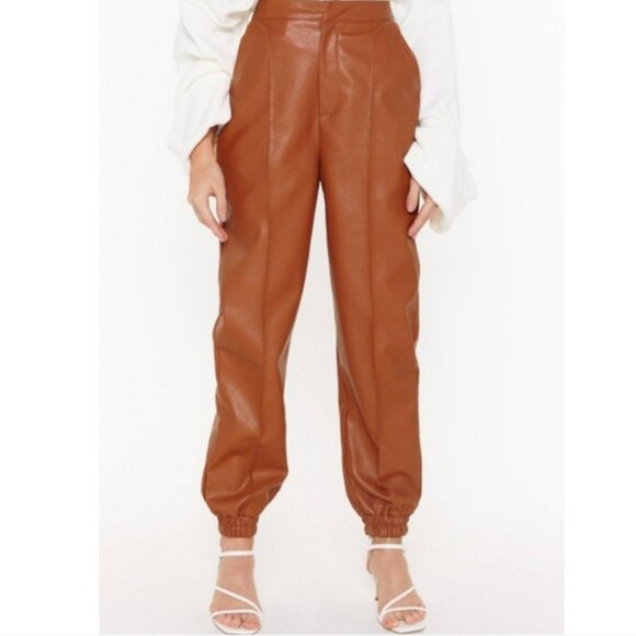 NASTY GAL Seans Like Heaven Faux Leather Joggers Sz.4 NWT - Picture 2 of 8